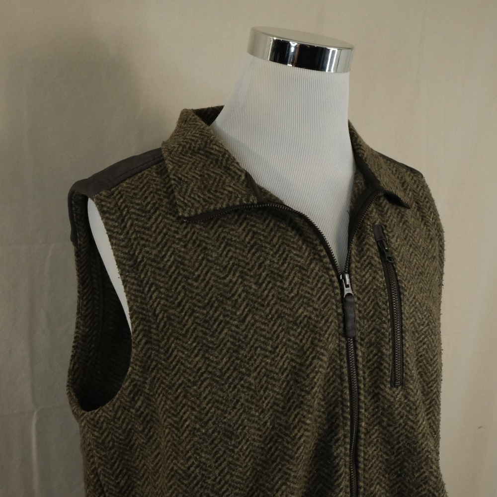 Orvis Large Regular Fit Vest Full Zip Brown Herringbone Hunting Shooting Mens
